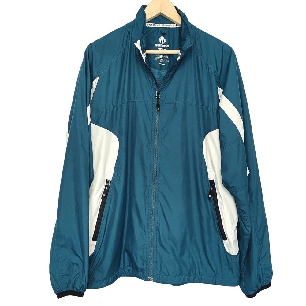 Sunice Performance Mock Neck Track Jacket Mens L Teal Blue Retro Blokecore